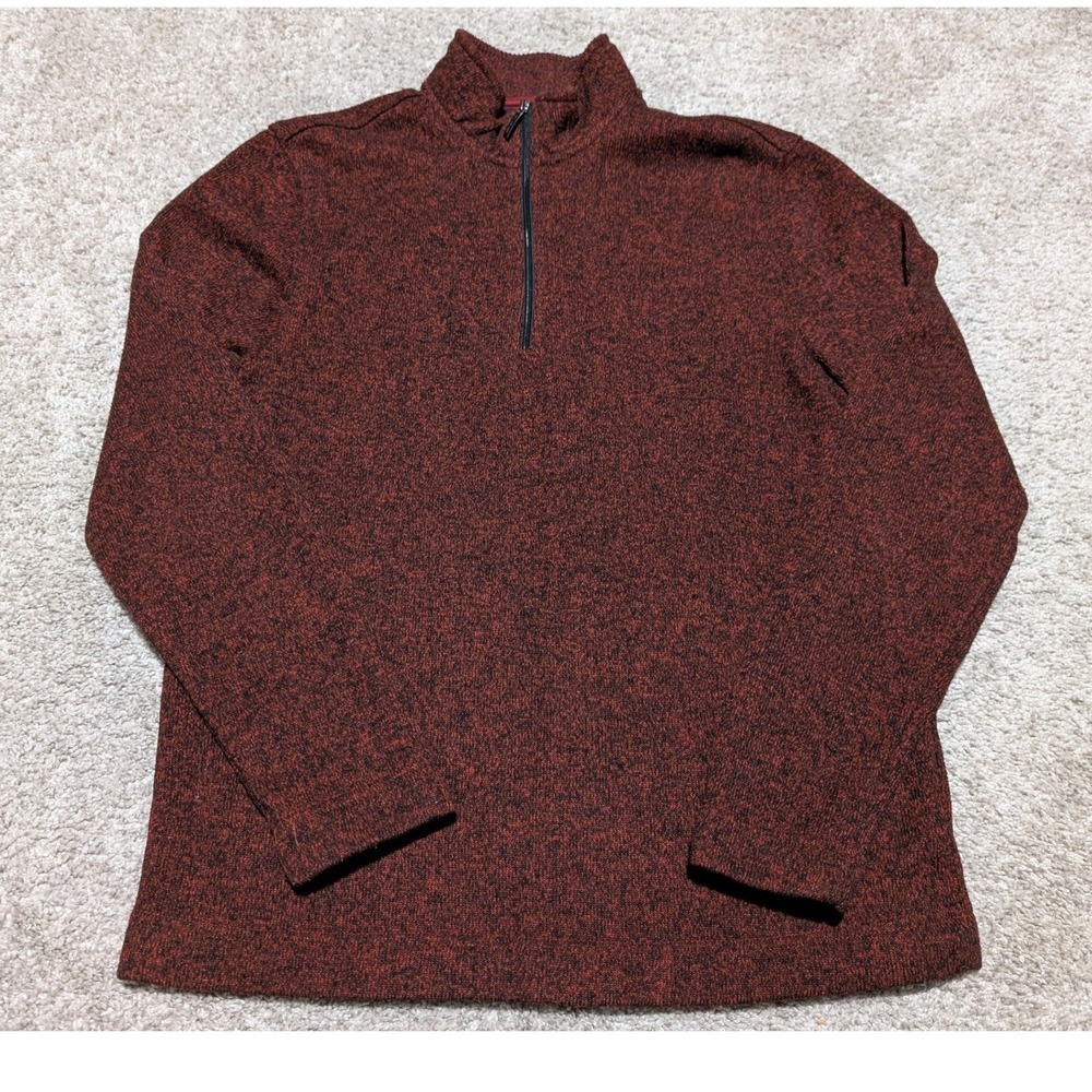 Van Heusen Men's Red Black Speckled Quarter Zip Sweater‎ Classic Fit Flex L